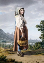 Talonpoika Maddalonin taustalla, Giovan Battista Lusieri (n. 1755-1821), akvarelli paperille 32x23 cm, Italia