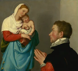 Herrasmies palvonnassa Madonnan edessä, noin 1560 (öljy kankaalle).