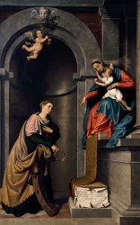 Giovanni Battista Moronin (1525 noin-1578) Pyhän Katariinan häät, öljy kankaalle, Pyhän Bartolomeuksen kirkko, Almenno