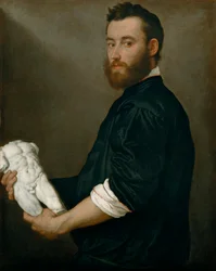 ""Muotokuva kuvanveistäjä Alessandro Vittoriasta (1525-1608)"" (Sculptor Alessandro Vittoria (1525-1608)) Giovan Battista Moronin (1520/25-1578) maalaus - noin 1552-xil 8 tölkki 2552-1608. .6 cm Art History Museum, Wien