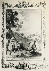 Jerusalem Delivered, canto XII, kuvitus Giovanni Battista Piazzetta (1683-1754) Torquato Tasson (1544-1595) runoon, painos julkaistiin Venetsiassa 1745, Italia