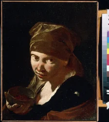 ""Pienen tytön muotokuva"" Vaatimatonta alkuperää oleva lapsi, palvelija tai talonpoika. Giovan Battista (Giambattista) Piazzettan (1683-1754) maalaus 1700-luvun Mihail Kroshitskyn taidemuseo, Sevastopol (Sevastopol) Ukraina