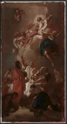 Luonnos "Neitsyt Marian taivaaseen" (Pyhän Jaakobin kirkkoon, Zbraslav, lähellä Prahaa), noin 1744 (öljy kankaalle).