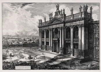 San Giovanni in Lateranon basilikan julkisivunäkymä (teoksesta: Vedute di Roma)