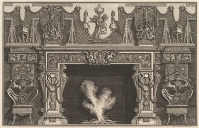 Lintu kuoressa kaman keskellä, pokaalien friisi, jonka päällä on..., 1769 .