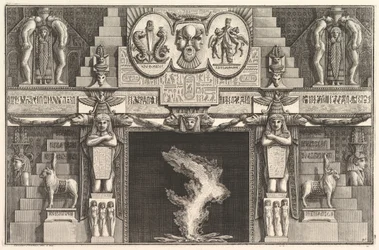 Savupiippu Egyptin tyyliin: Kolmen naisen alaston ryhmät kunkin j...n juuressa, n. 1769.