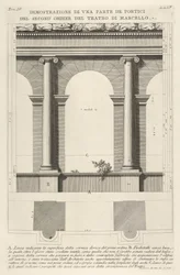 Marcellus Teatro di Marcin teatterin toisen asteen portioksen korkeus ja suunnitelma, 1756.