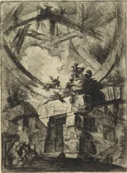 Piranesi, Giovanni Battista (1720-1778) sarjasta The Imaginary Prisons (The Prisons of Invention). Kuparikaiverrus, n. 1761, Yksityiskokoelma