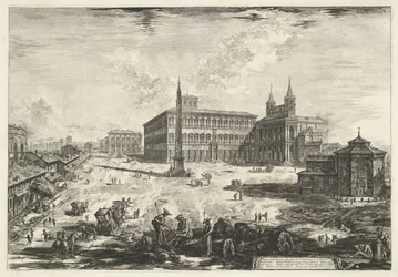 Gezicht op het Lateraan te Rome met de Sint-Jan van Lateranen Näkymä Piazzalle ja S. Giovannin basilikalle Lateranossa (otsikko esineessä) Gezichten op Rome (sarjan nimi) Näkymät Roomaan suunnitellut ja kaivertanut Giambattista Piranesi arkkitehti Ve (nez)
