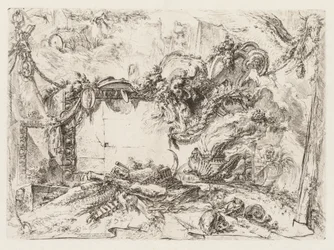 Groteschi: Rauniot kalloineen ja tupakoiva maljakko, n. 1745-50.