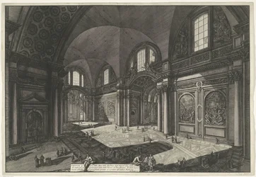 Interieur van de Santa Maria degli Angeli ja dei Martiri Roomassa Sisäkuva Madonna degli Anioli della della Certosa -kirkosta, joka oli muinainen ja oli Diocletianuksen kylpylän pääsali (otsikko esineessä) Gezichten op Rome (sarjan nimi)