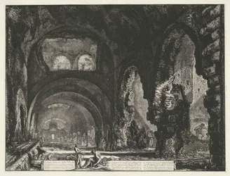 Interieur van de Tempel van Hercules Victor t ja Tivoli Sisäkuva Villa di Mecenaten (otsikko esineessä) Gezichten op Rome (sarjan nimi) Näkymät Roomaan suunnitellut ja kaivertanut Giambattista Piranesi arkkitehti Ve (nez) iano (sarjan nimi)
