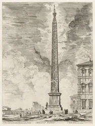 Egyptiläinen obeliski. Sixtus V pystytti sen Piazza di San Giovanni in Lateranolle, teoksesta "Näkymiä Roomasta"