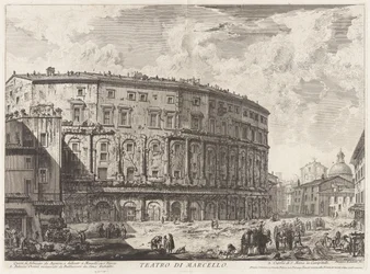 Marcellus-teatteri. Tämän rakennuksen rakensi Augustus ja omisti sen veljenpojalleen Marcellukselle, Vedute di Romasta (näkymät Roomaan)