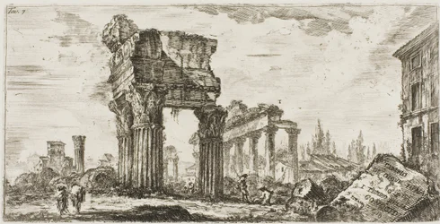Jupiter Tonansin temppeli [Jupiter the Thunderer]. 1. Concordin temppeli, levy 7 joistakin riemukaarien ja muiden monumenttien näkymistä