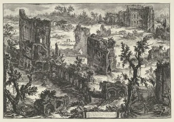 Thermen van Trajanus te Rooma Näkymä Terme di Titolle (...) (otsikko esineessä) Gezichten op Rome (sarjan nimi) Näkymät Roomaan suunnitellut ja kaivertanut Giambattista Piranesi arkkitehti Ve (nez) iano (sarjan nimi)