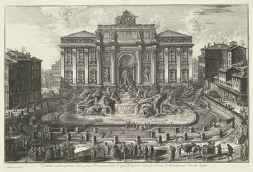 Trevifontein te Rooma Perspektiivinäkymä suureen Fontana dell