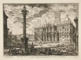 Näkymä Joulupukin basilikalle. Maria Maggiore ja mainitun basilikan kaksi sivutehdasta (näkymä S. Maria Maggioren basilikasta ja sen kahdesta viereisestä siivestä), Vedute di Romasta