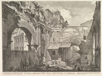 Näkymä Portico di Ottavian atriumista sisäpuolelta Portin atriumin sisäkuva ..., 1760.