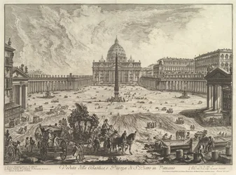 Näkymä Pietarinkirkolle ja Piazzalle Vatikaanissa, Vedute di Roma Roman Vie ..., n. 1748.