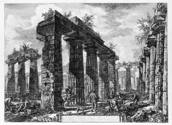 Näkymä Paestumin temppeleille (litho)