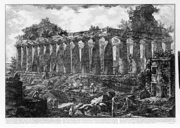 Näkymä Paestumin temppeleille (litho)