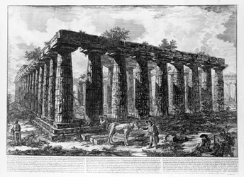 Näkymä Paestumin temppeleille (litho)