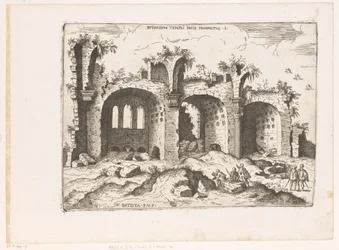 Gezicht op de Basilica van Maxentius te Rome Näkymä Rauhantemppelin raunioista (otsikko esineessä) Rooman rauniot (sarjan nimi) Jotkut Rooman antiikin tärkeät monumentit (...) (sarjan nimi)