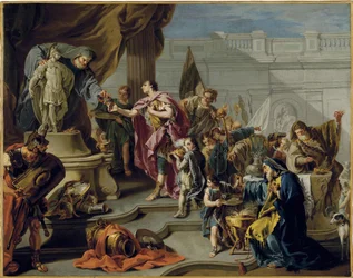 Scipion afrikkalainen (Publius Cornelius Scipio Africanus) (235-183 eKr.) osoittaa kunnioitusta Mars-jumalalle (Scipio kunnioittaa Marsia) - Giovan Battista Pittonin (1687-1767) maalaus, öljy kankaalle (71,7x91,1 cm) - Yksityinen kokoelma