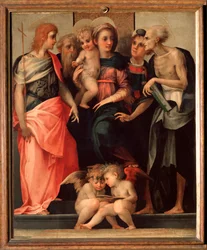 Pyhä keskustelu (Ognissanti-alttaritaulu) - tempera puulla, n. 1518
