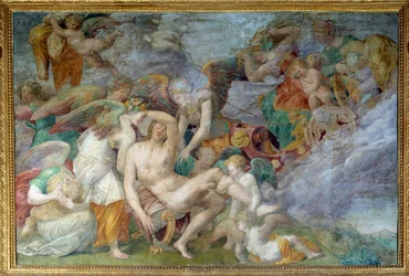 Adoniksen kuolema, fresko Fontainebleaun Frans I:n gallerian 5. eteläisessä holvialassa