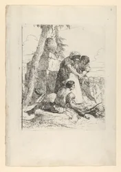 Taikuri osoittaa palavaa päätä kahdelle nuorelle, Scherzistä, n. 1743-50.
