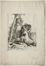 Scherzi di Fantasia: Taikuri osoittaa palavan pään kahdelle nuorelle, 1750-luku.