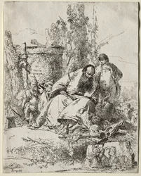 Scherzi: istuva taikuri, poika ja neljä hahmoa, 1735-40