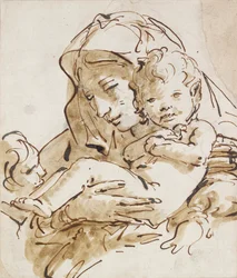 Neitsyt ja lapsi ja Johanneksen lapsi, n. 1770. Taiteilijat: Giovanni Battista Tiepolo, Evankelista Johannes.