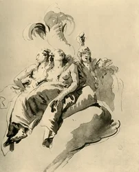 Kaksi nuorta naista ja sotilas, 1700-luvun puoliväli, 1928