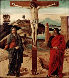 Golgata tai ristiinnaulitseminen. Giovanni Bellini dit il Giambellinon (1432-1516) maalaus. Mitat: 71 x 63 cm. Firenze, Coll. Contini Bonacossi