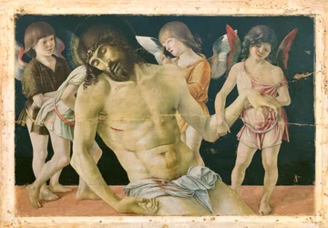 Kuollut Kristus enkelien tukemana, n.1475 (öljy ja tempera puulevyllä)