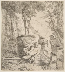 Bacchanal jumalien alttarin edessä, n. 1645.