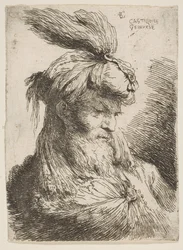Parrakkaan miehen pää, jolla on turbaani oikealle, sarjasta Small Heads..., n. 1645-1650.