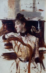 Alaide Banti profiilissa, kirjoittanut Giovanni Boldini (1842-1931)