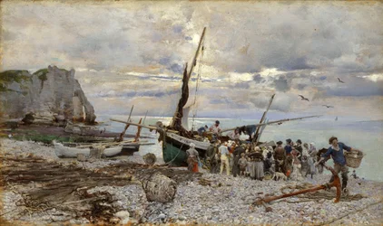 Kalastusveneiden paluu, Etretat, 1879