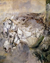 Giovanni Boldinin (1842-1931) maalaus Kaksi valkoista hevosta 1874 Koko 153x122 cm Pistoia, Boldini Collection