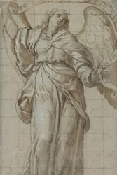 Pysyvä enkeli pitelee kirjakääröä, n. 1614.
