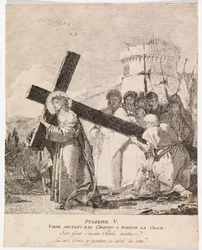 Via crucis - Asema V. Simon Kyreneläinen auttaa Jeesusta kantamaan ristiä.