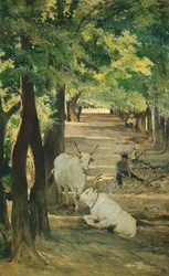Avenue with Oxen and Stonebreaker, Giovanni Fattori (1825-1908)
