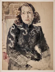 Tyttö mustassa (öljy paperille)