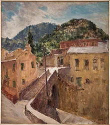 Ligurian maisema (öljy vanerille)