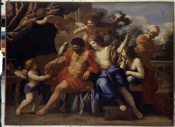 Hercules ja Omphale (Hercules ja Omphale). Giovanni Francesco Romanellin (1610-1662) maalaus, öljy kankaalle, noin 1650. Italialaista taidetta