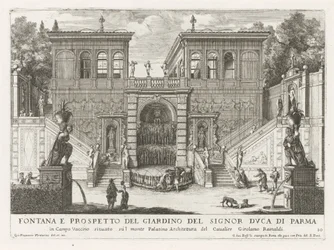 Farnesische Tuinen te Rooma Suihkulähde ja Parman herttuan puutarhan korkeus (...) (otsikko esineessä) Suihkulähteet Rooman palatseissa ja puutarhoissa (sarjan nimi) Fonteinen in de paleizen en tuinen van Rome (sarjan nimi)